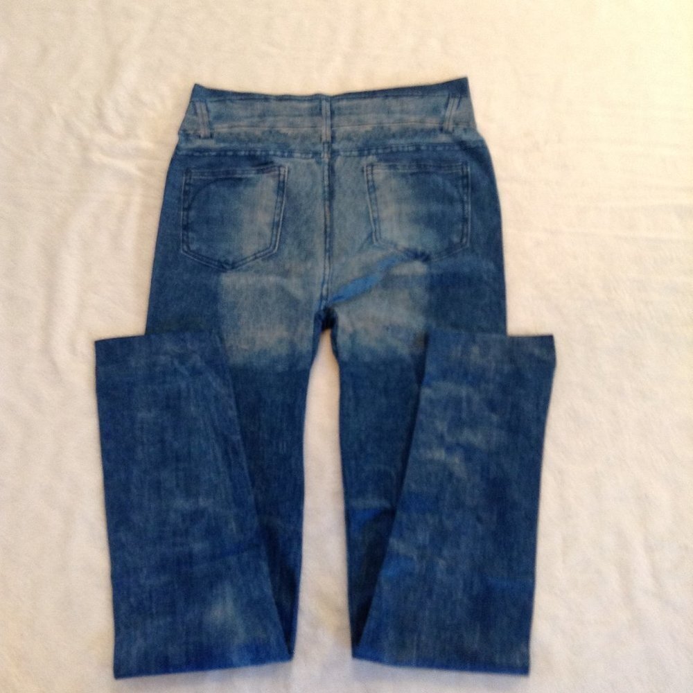 Style Blue leggings w faux pocket print leg M NWOT - Picture 4 of 5